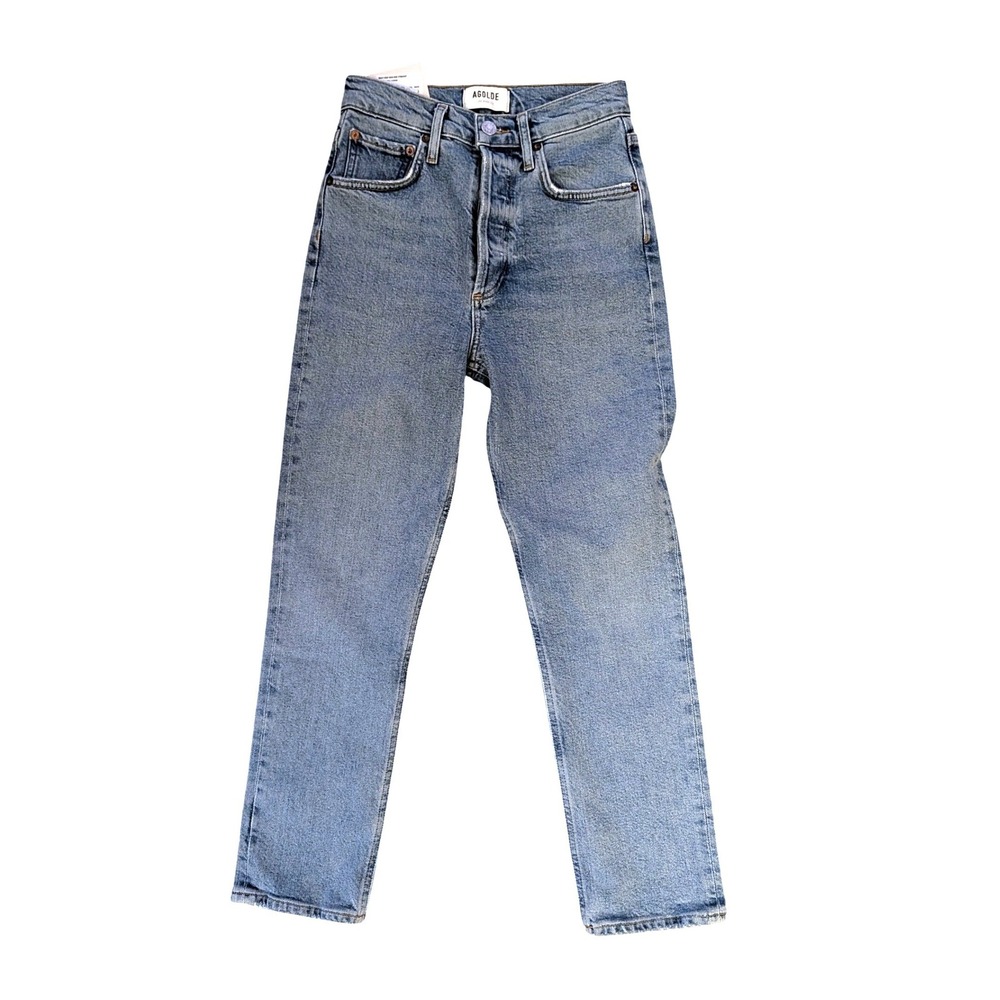 AGOLDE NWT Riley High Rise Straight Crop Jeans Shiver Wash Blue- Size 23 - Picture 2 of 8